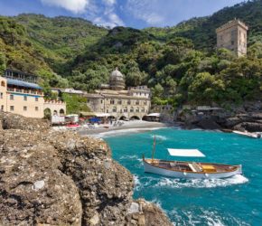 Abbey founded by the Order of Saint Benedict in San Fruttuoso Bay in the Italian Riviera between Camogli and Portofino, Italy